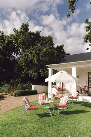 Pre-drinks set-up on the lawns at La Cotte, Cape Winelands