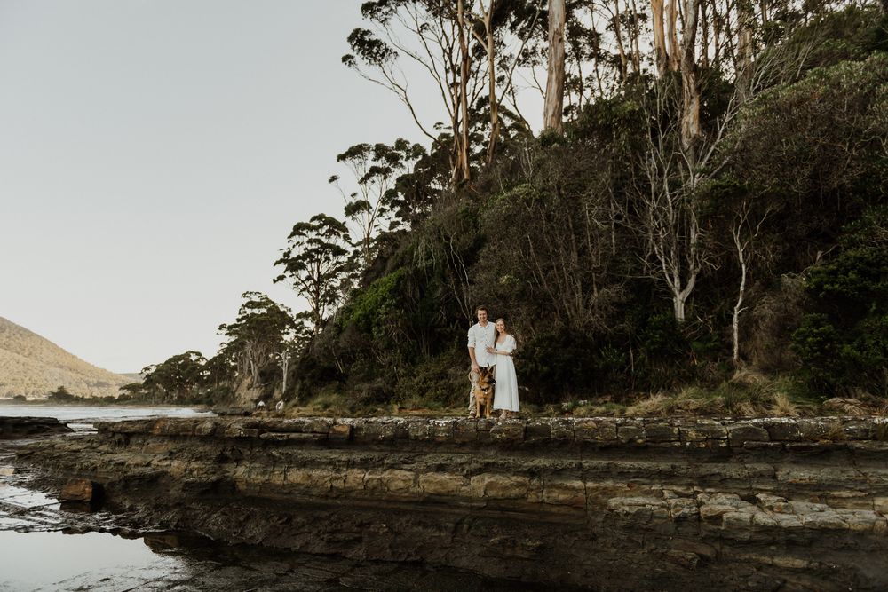 engagement at the Tessellated Pavements, Eaglehawk Neck, Tasmania taken by elopement and wedding photographer Joss Jensen Photography