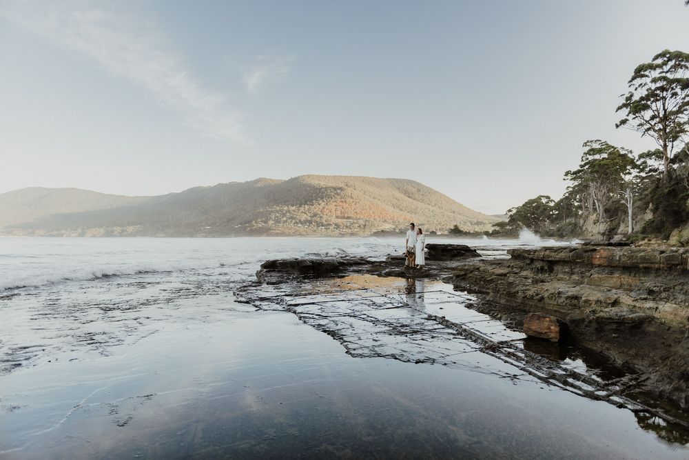 engagement at the Tessellated Pavements, Eaglehawk Neck, Tasmania taken by elopement and wedding photographer Joss Jensen Photography