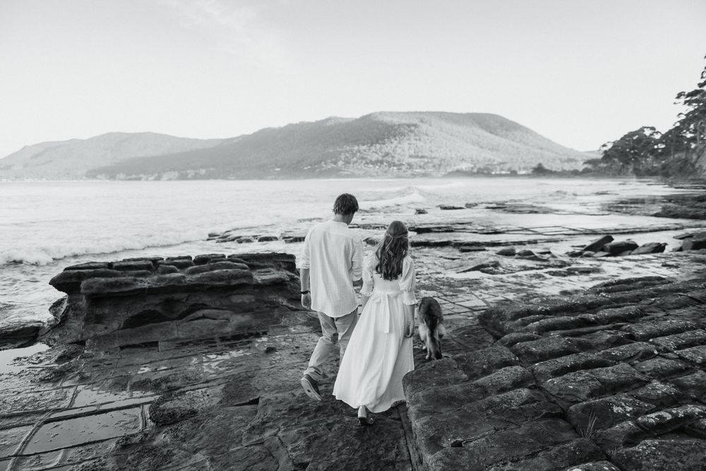 engagement at the Tessellated Pavements, Eaglehawk Neck, Tasmania taken by elopement and wedding photographer Joss Jensen Photography