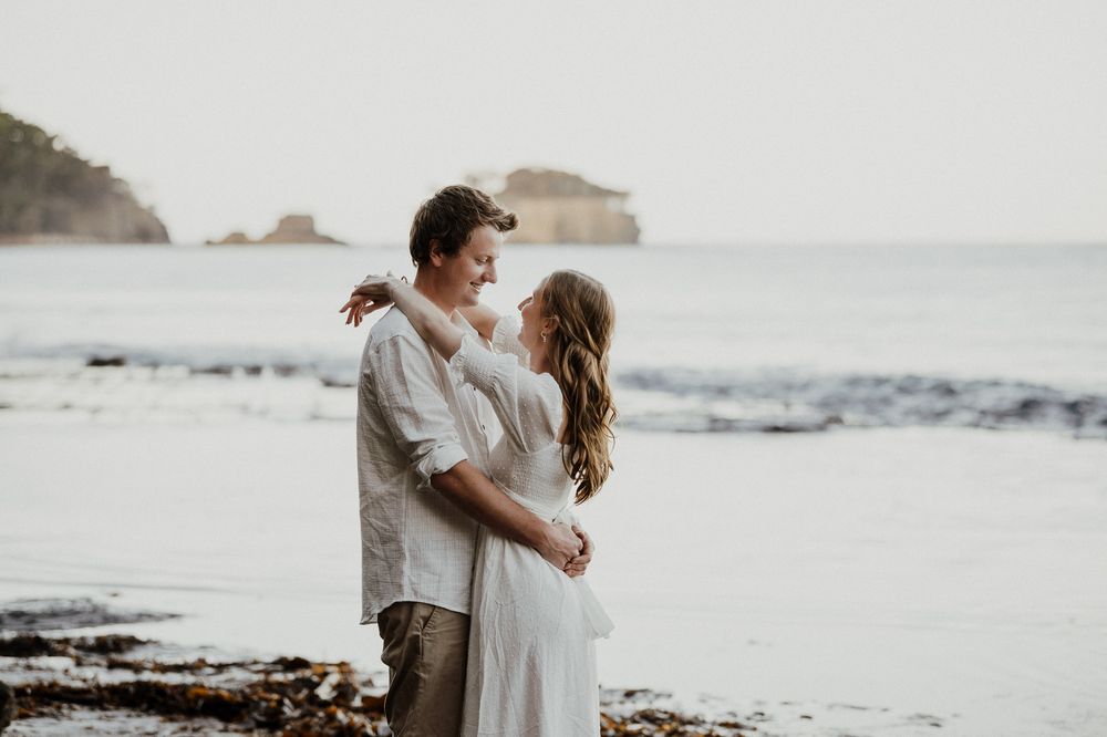 engagement at the Tessellated Pavements, Eaglehawk Neck, Tasmania taken by elopement and wedding photographer Joss Jensen Photography