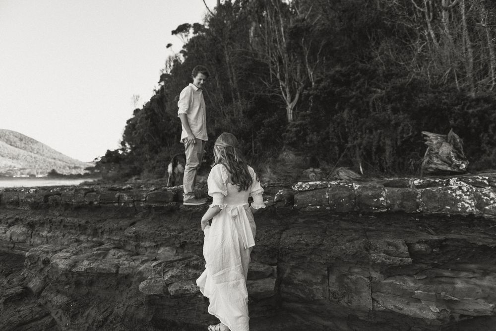 engagement at the Tessellated Pavements, Eaglehawk Neck, Tasmania taken by elopement and wedding photographer Joss Jensen Photography