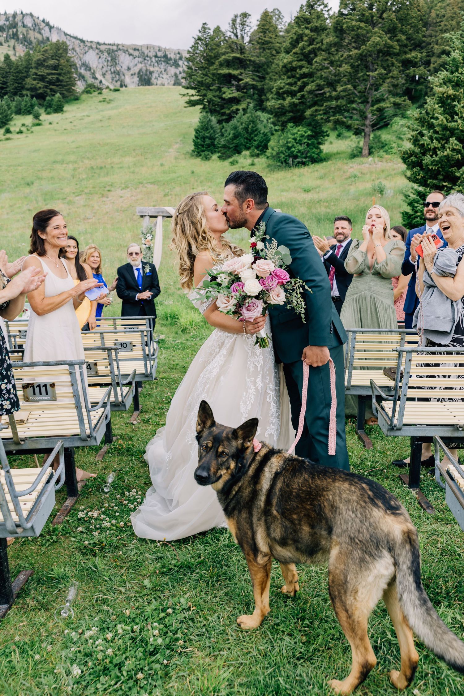 Bridger Bowl Bozeman Montana wedding photography at Deer Park Ski Lodge. Pets included in wedding ceremony.