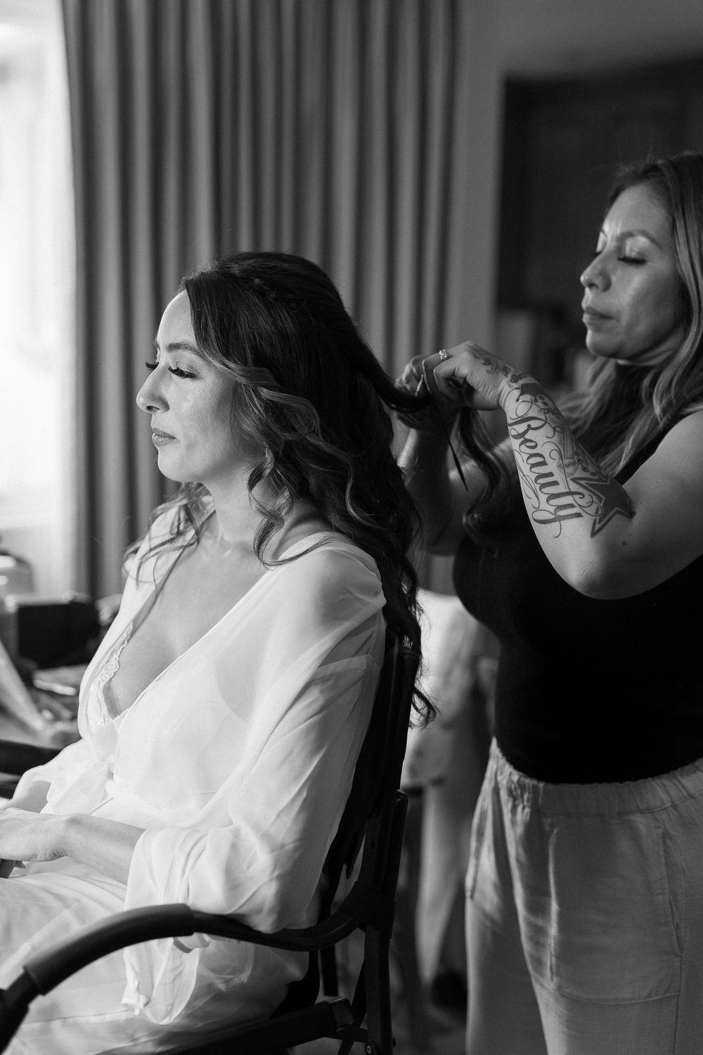 Malibu film photographer capturing the bride’s hair and makeup prep.