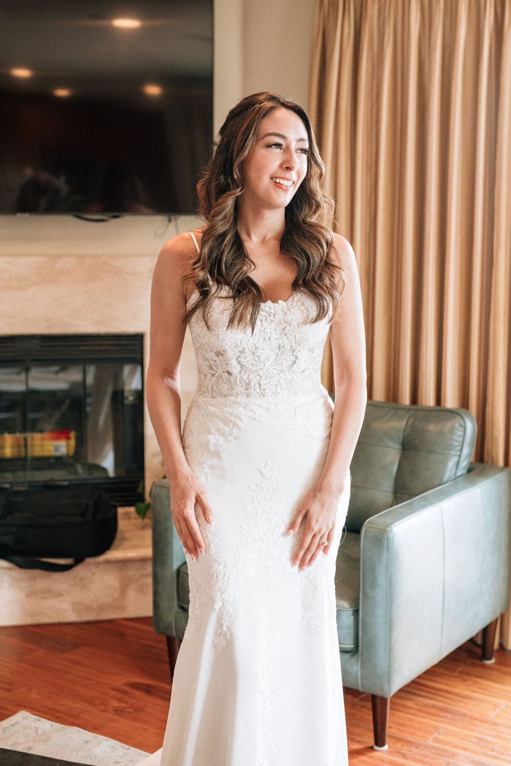 Quiet moment of the bride waiting for her Malibu elopement ceremony to begin.