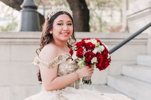 A series of joyful wedding photos showcasing festive celebrations with red and white roses and elegant attire.