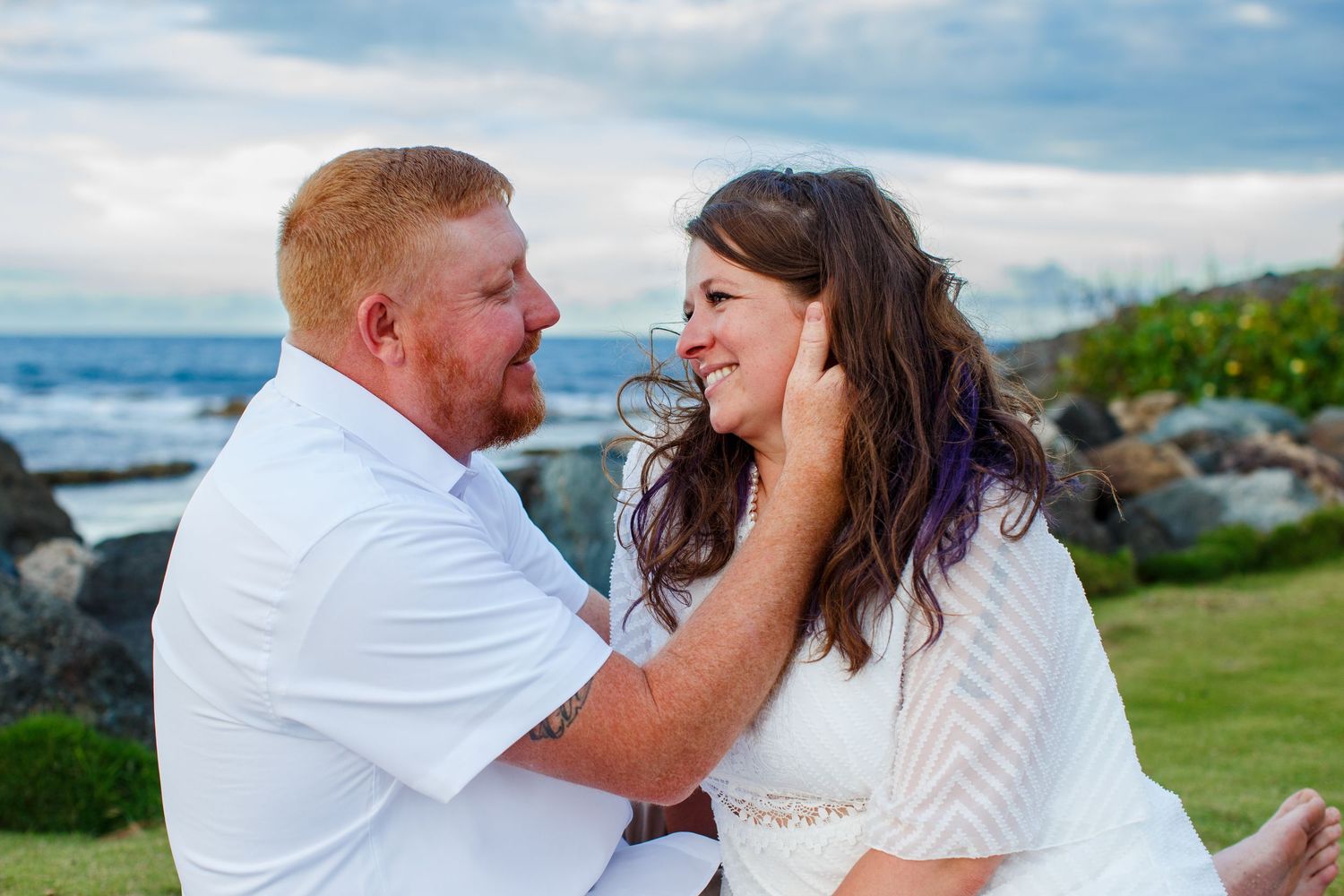 Elopement on the beach at Balneario del Escambrón in Old San Juan, Puerto Rico. Couples portrait - bride and groom.