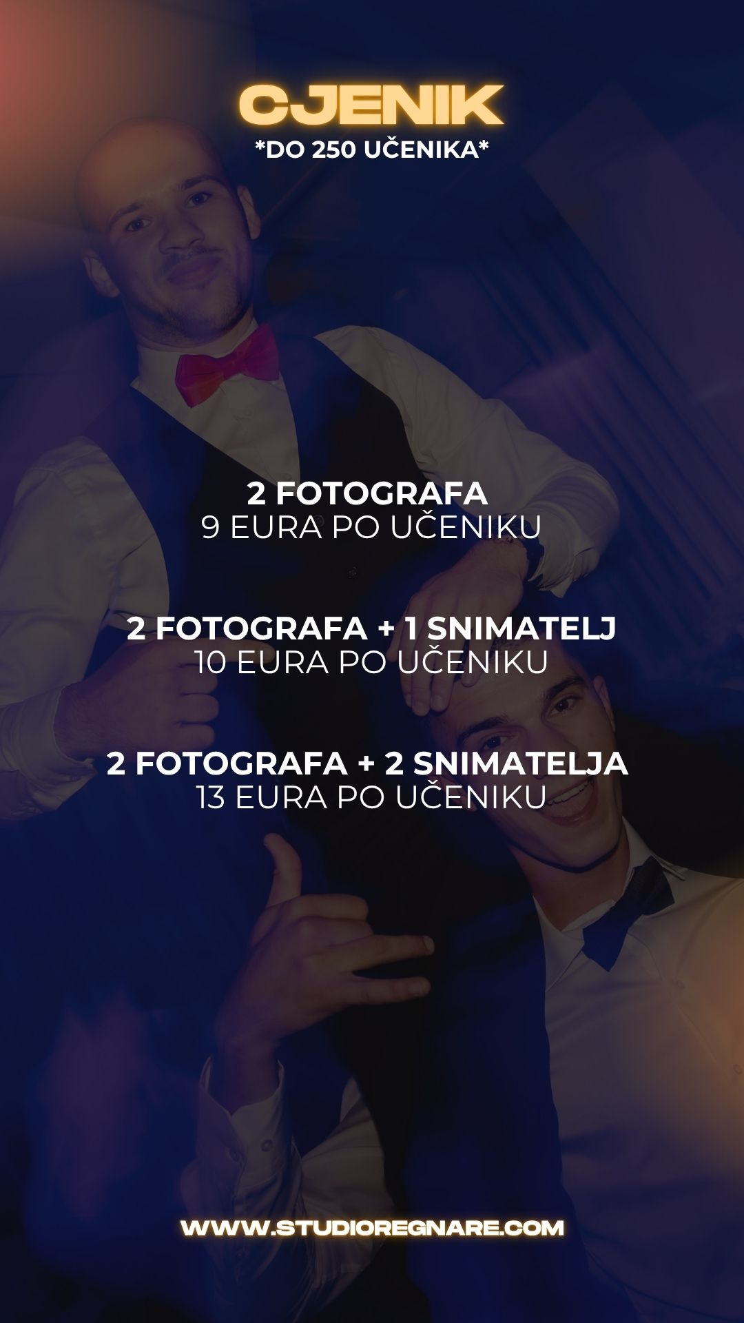 Nightclub event poster with text overlays showing 'Maturalna Vecer' against a dark background with crowd photos.