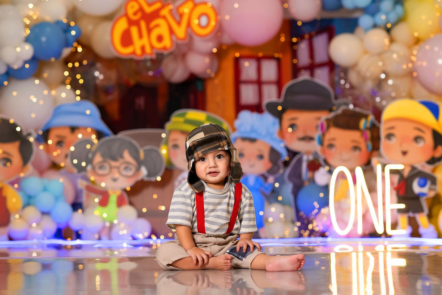 CUSTOM SETUP WITH A BIG AND BEAUTIFUL BALLOON GARLAND

15 PROFESSIONAL RETOUCH DIGITALS IMAGES 
ONE CUSTOM CAKE WITH A PROVIDED CAKE TOPPER