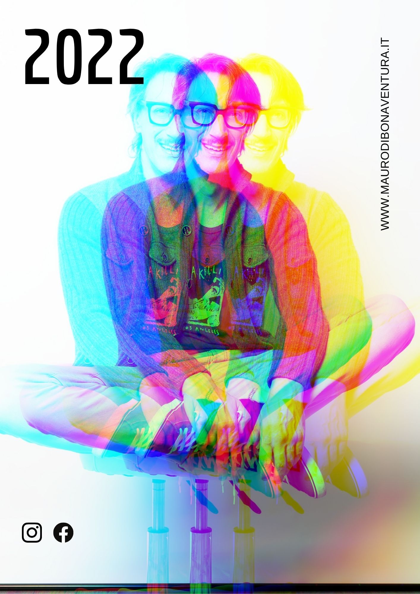 Artistic portrait with RGB color separation effect and 2022 text overlay.