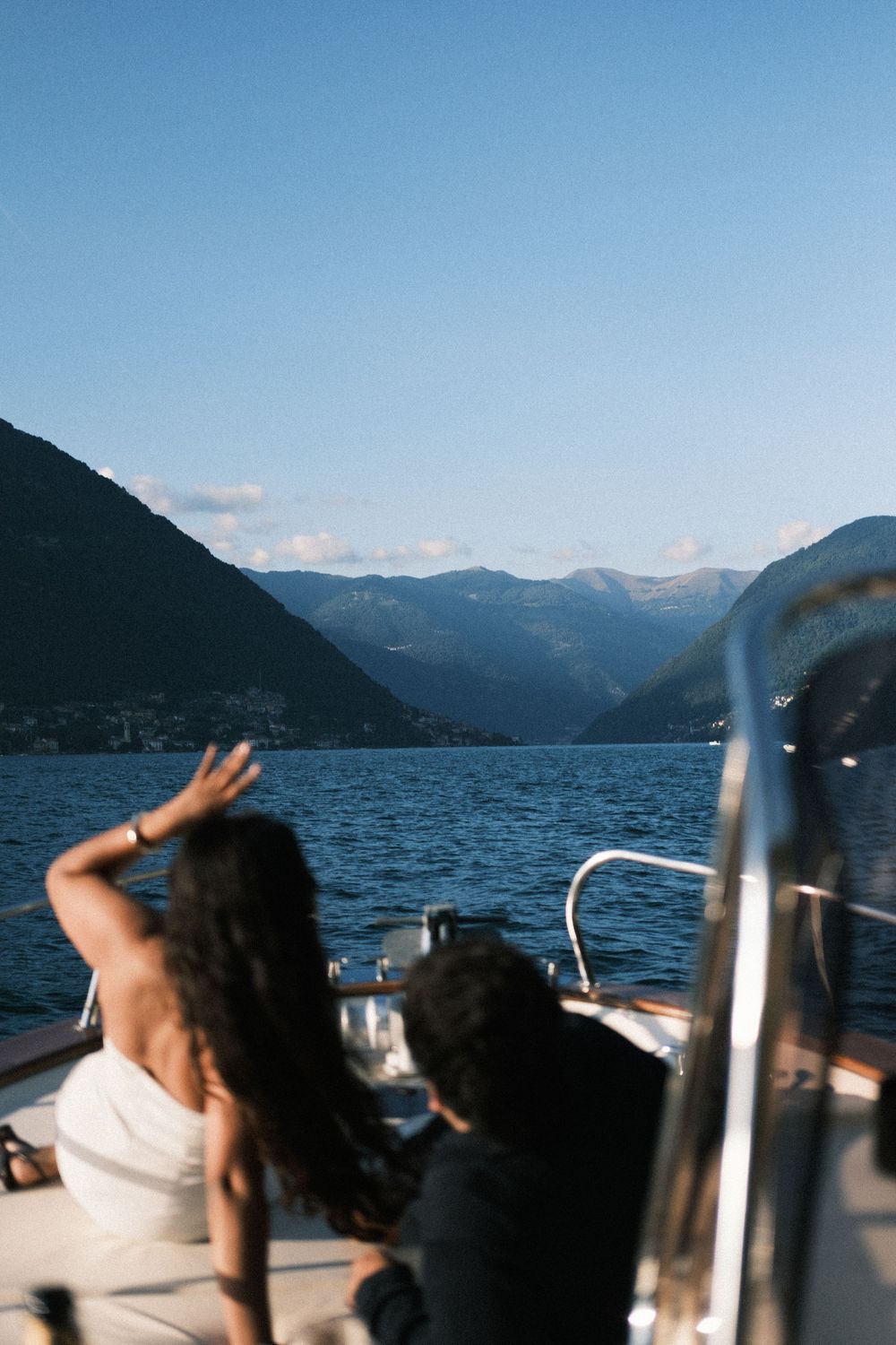 Private boat ride on Lake Como engagement session.