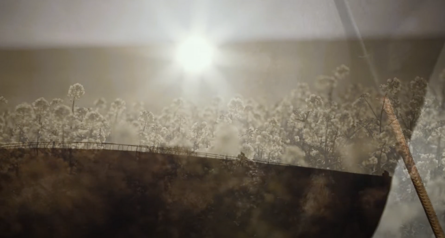 Intricate lace patterns and embroidered details on a white wedding veil shimmer in soft backlighting.