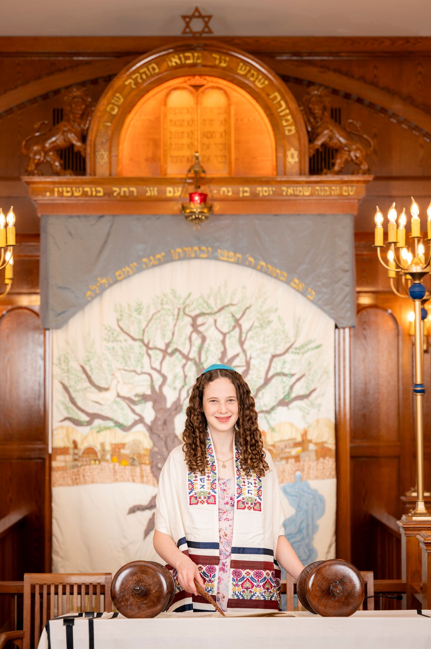 Portrait of a Bat Mitzvah girl at First Narayever Congregation.