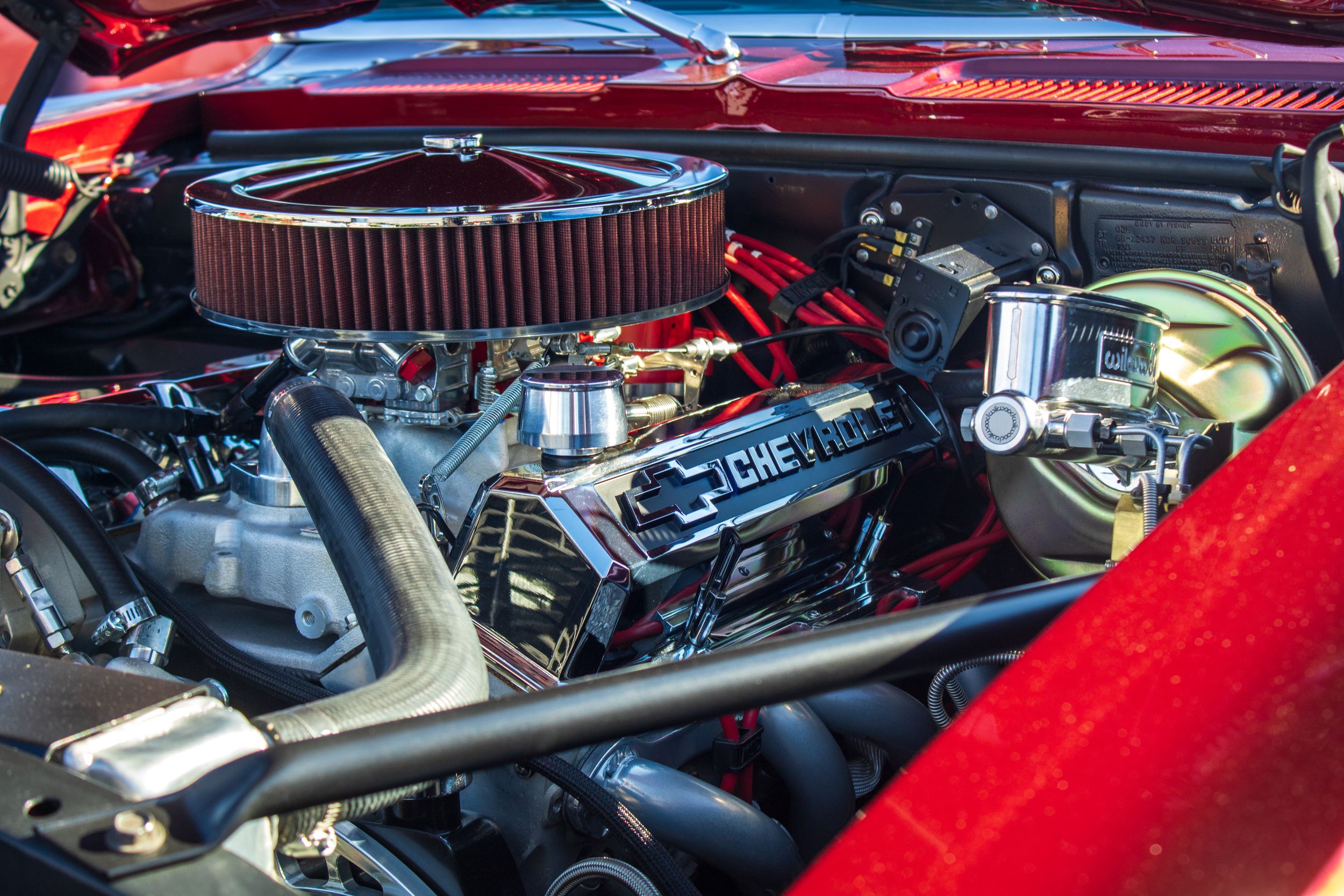 engine bay of classic car