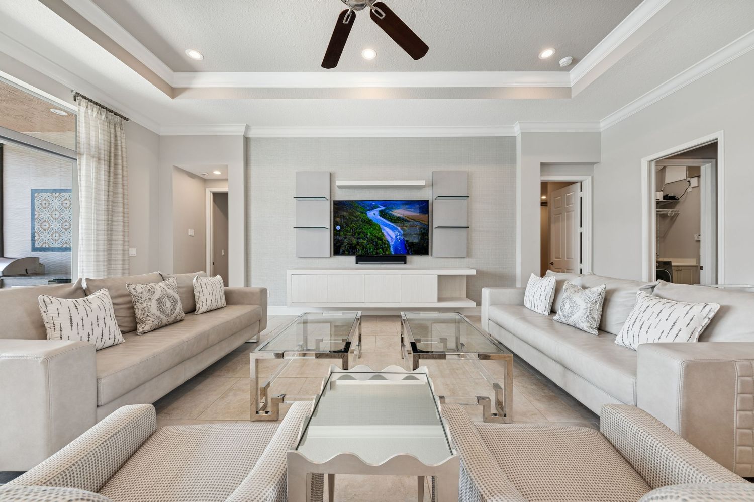 Real estate photography for this luxurious open-concept living and dining area in Boynton Beach Real estate photographer in Palm Beach