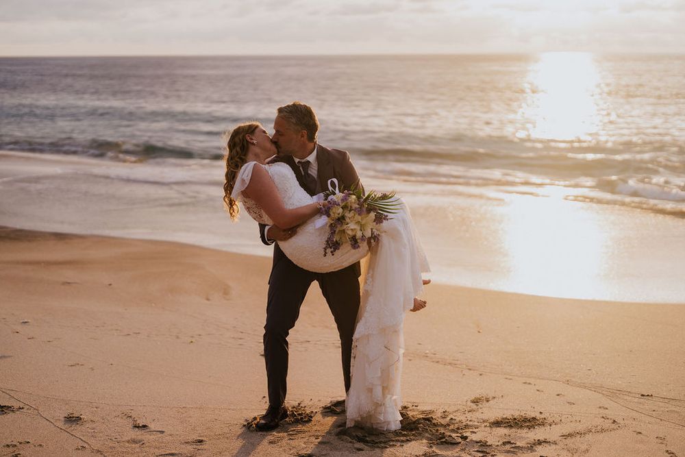 Prewedding couple photography in Bali with Virgin Beach sunset views