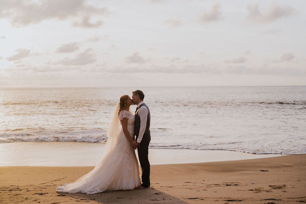Romantic couple photography in Bali with Virgin Beach sunset views