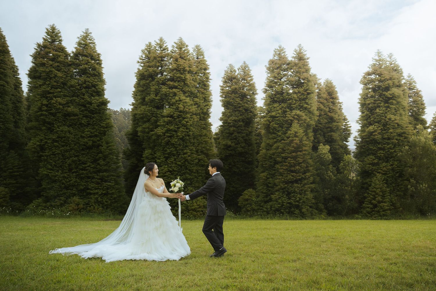 Pre-wedding photography session surrounded by tall trees in Dandenong Ranges in Melbourne