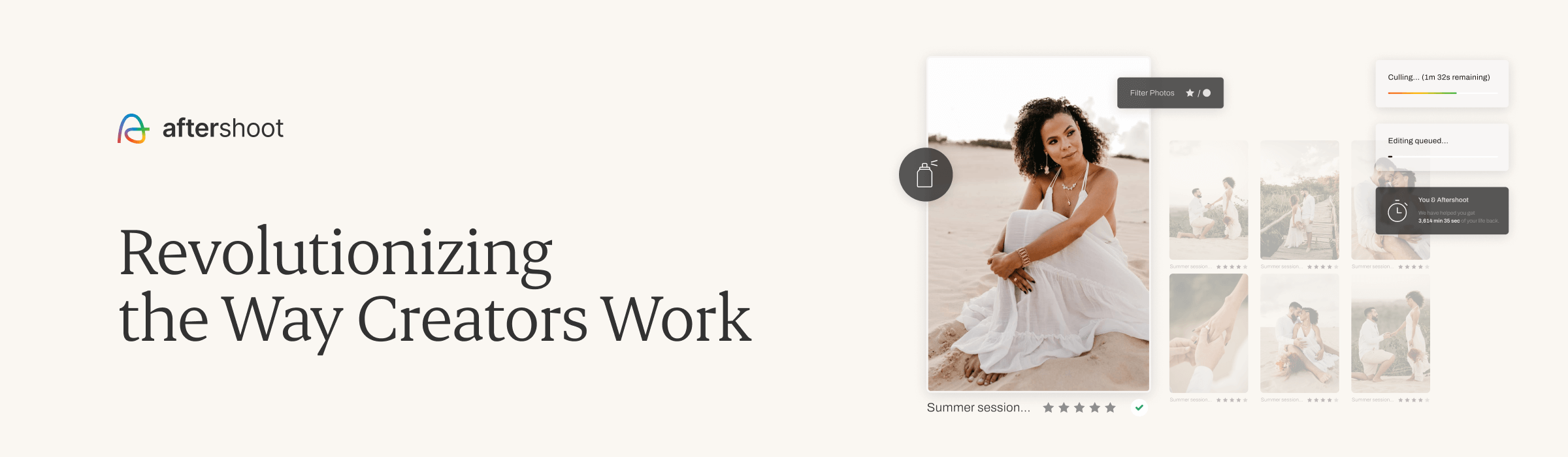 A clean and minimal website header design showing a workspace with productivity tools and mockups.