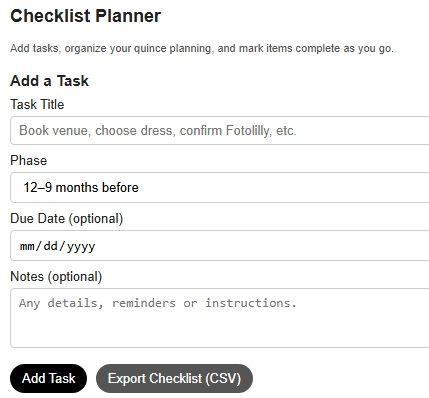 Free quince planning tool designed by experienced quince photographers to help moms stay organized and avoid last minute stress