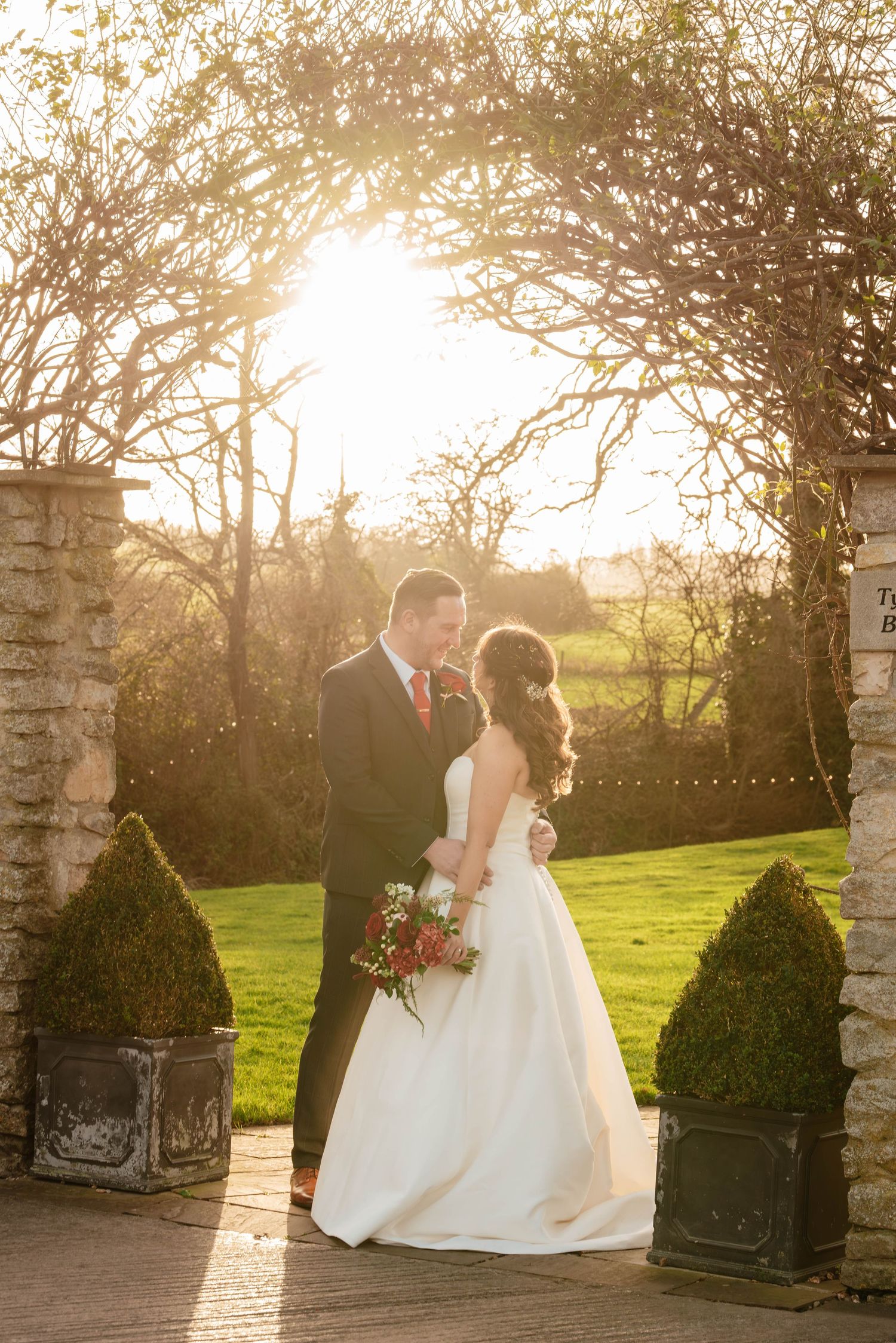 Priston Mill wedding photography Bath Somerset Sunset Portrait of bride and groom