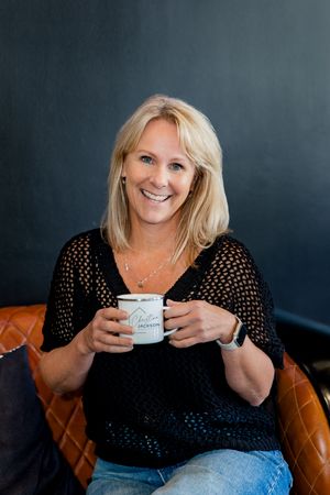 A series of photos showing someone enjoying coffee while seated in a brown leather chair against a dark background.