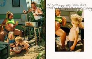 Group enjoying outdoor summer activities and drinks in a backyard setting.