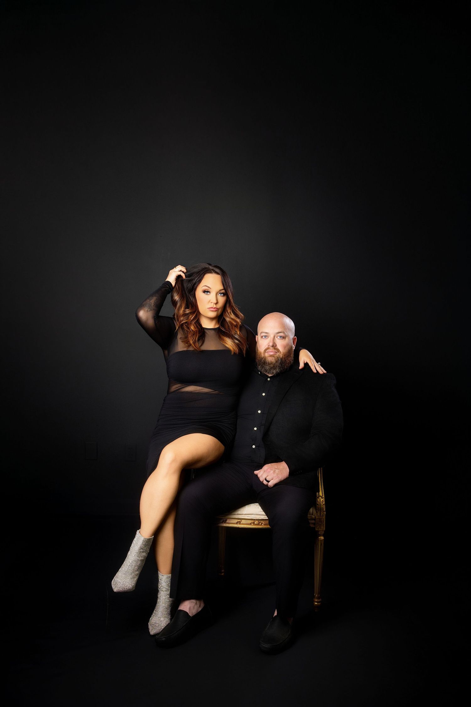 A romantic couple in formal attire share intimate moments  Knoxville couple photography session