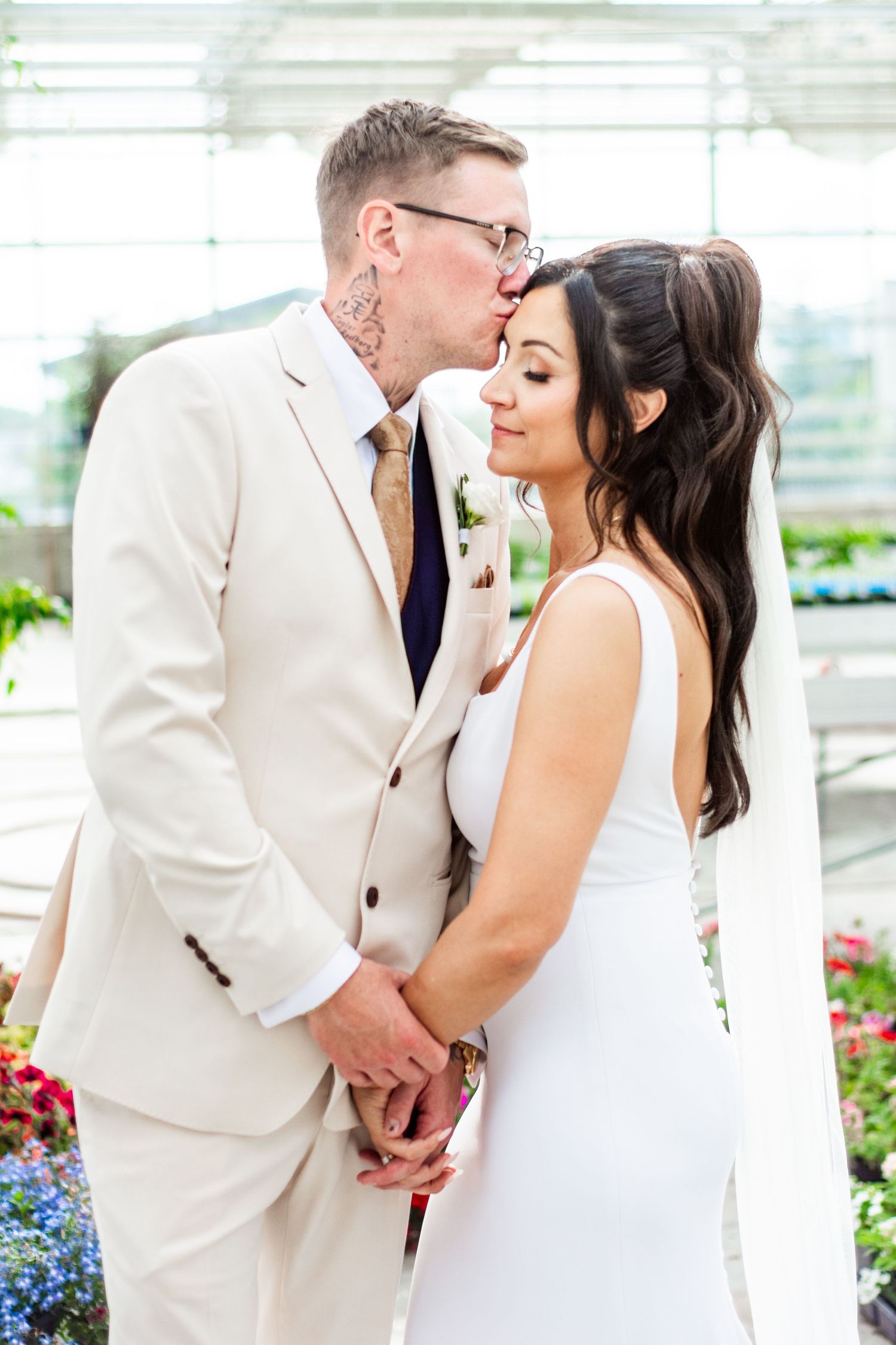 Six sequential wedding photos showing a classic white Cadillac and elegant church venue at sunset.
