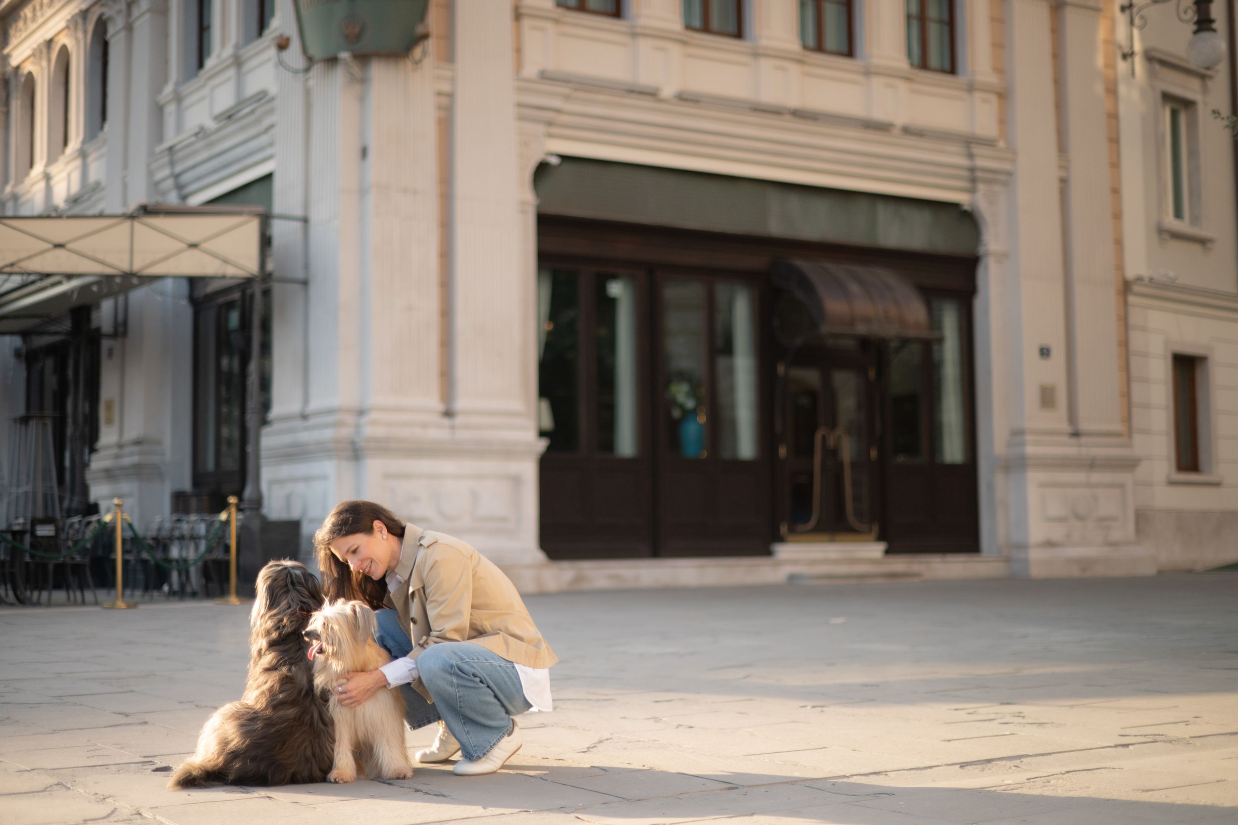 woman with her dog during a quiet photography session