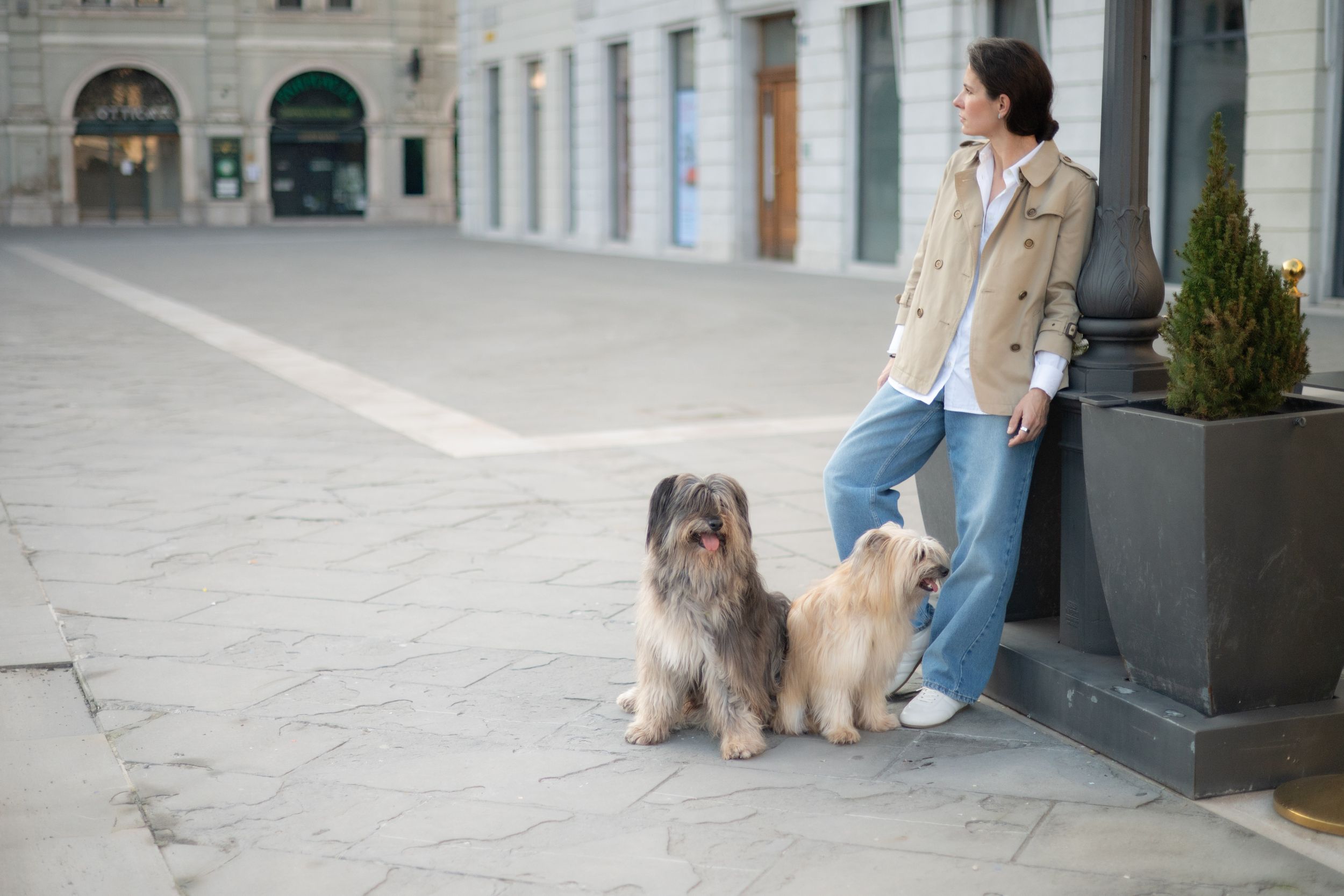 woman with her dog during a quiet photography session
