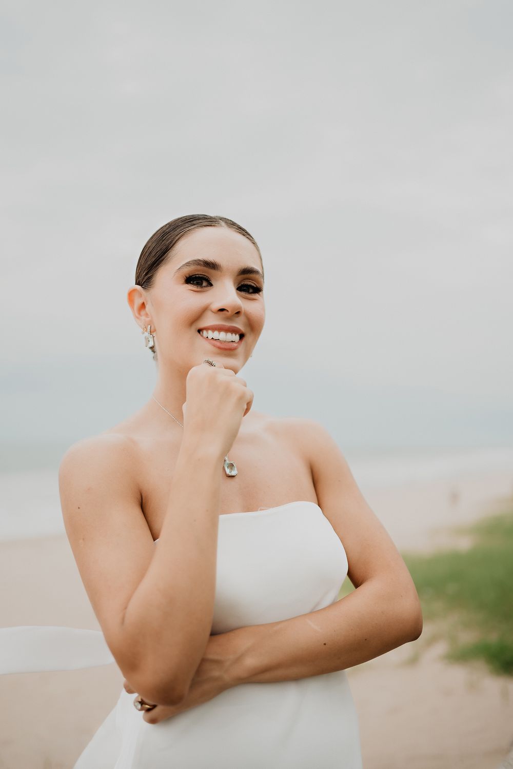 Bride smiling happily, enjoying the moment