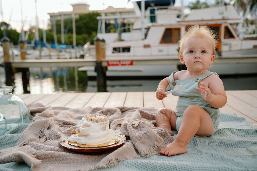 One year old confused by cake