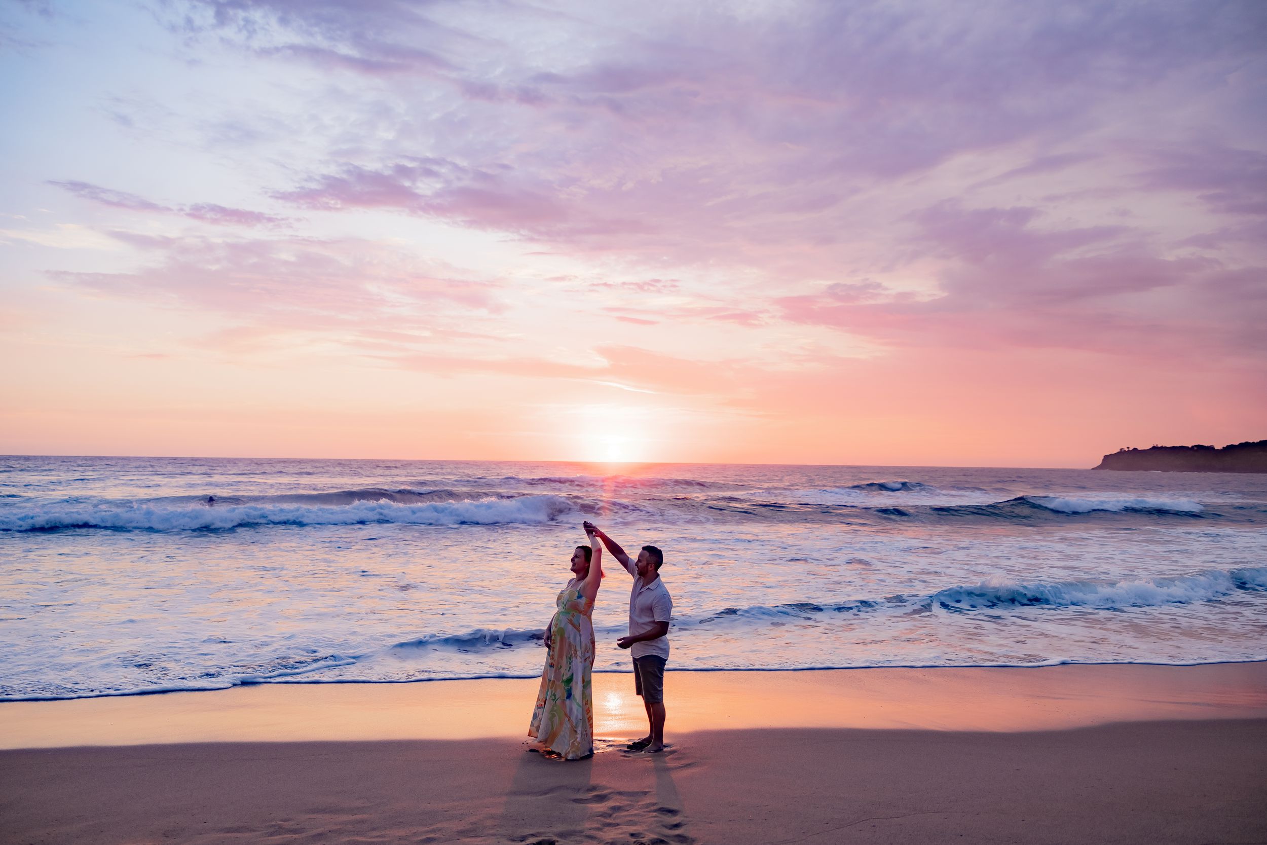 A stunning collage of beach sunset photos showing silhouettes, waves, and colorful skies over the ocean.