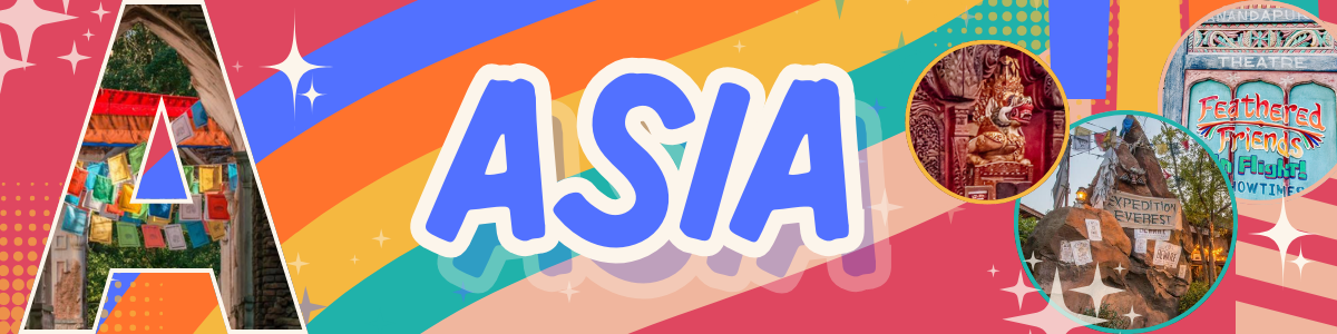 Colorful banner design featuring Asian-inspired graphics and patterns.