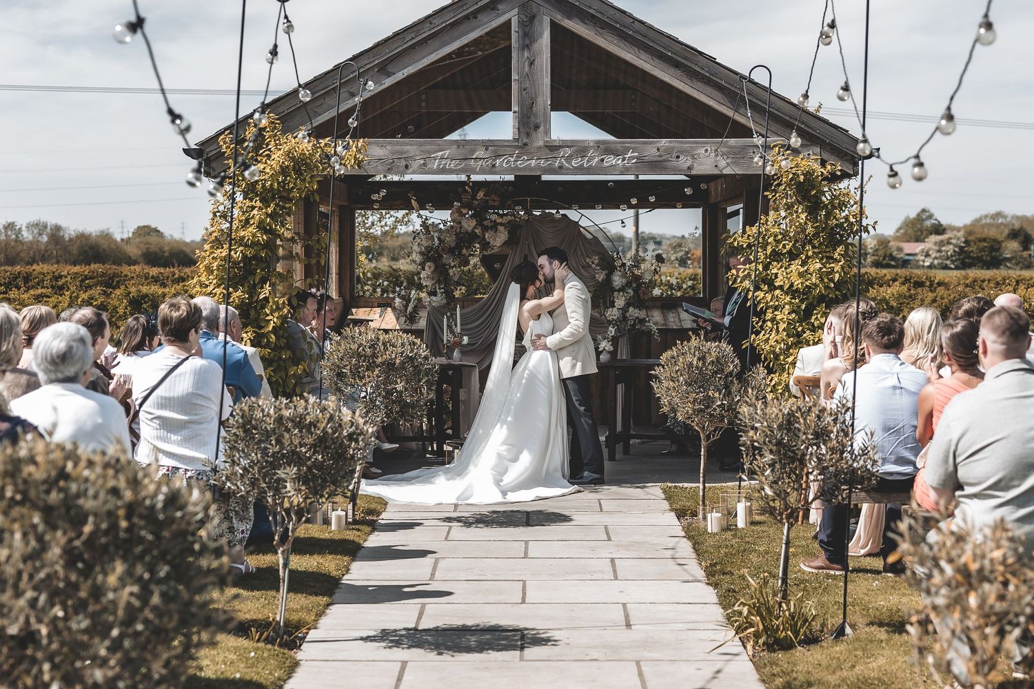 Beverley Barn outdoor wedding ceremony Yorkshire countryside.