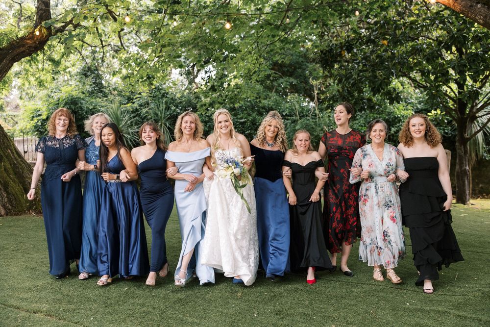 Joyful wedding group portraits in Portugal