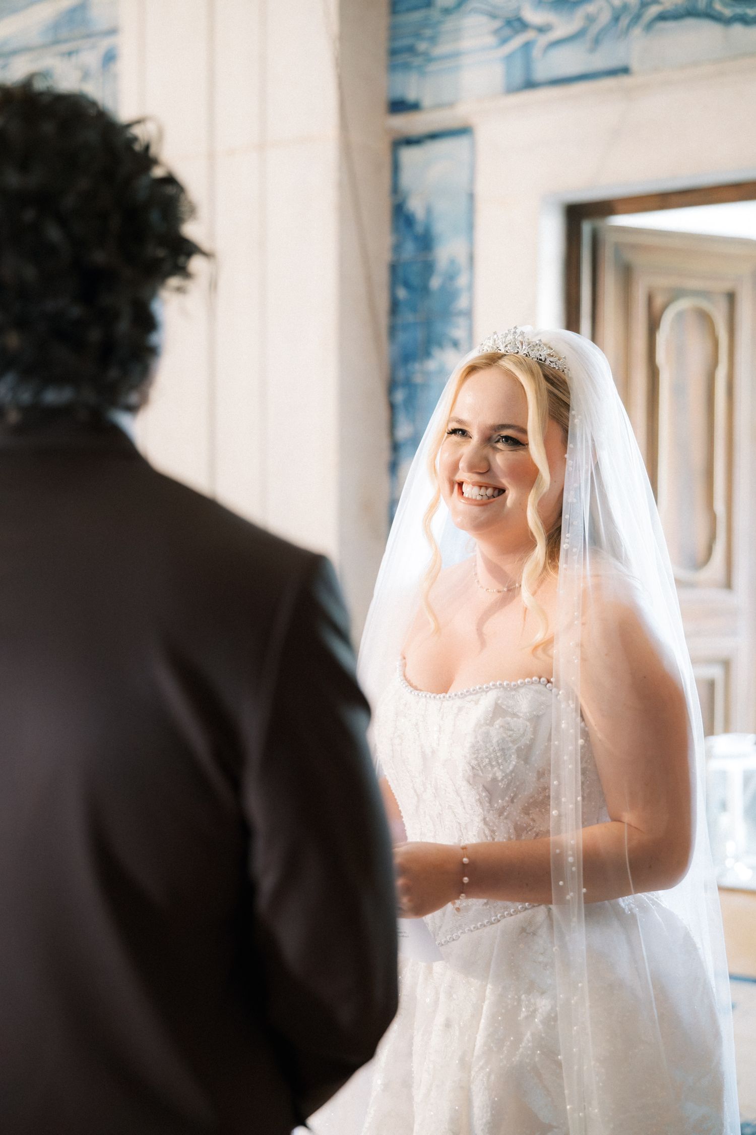 Emotional wedding vows inside a Portugal wedding villa chapel