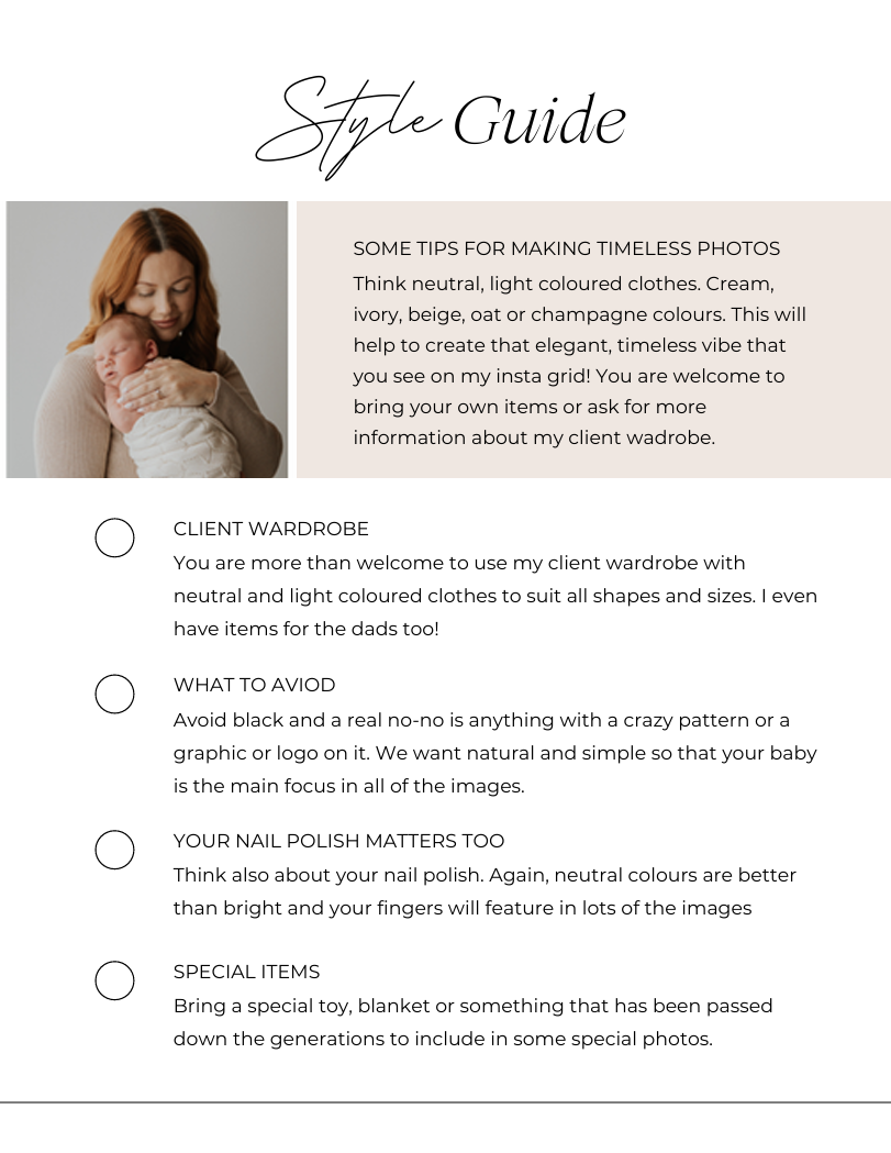 A photography style guide with tips for timeless photos, wardrobe advice, for neutral elegant images with Cornwall photographer