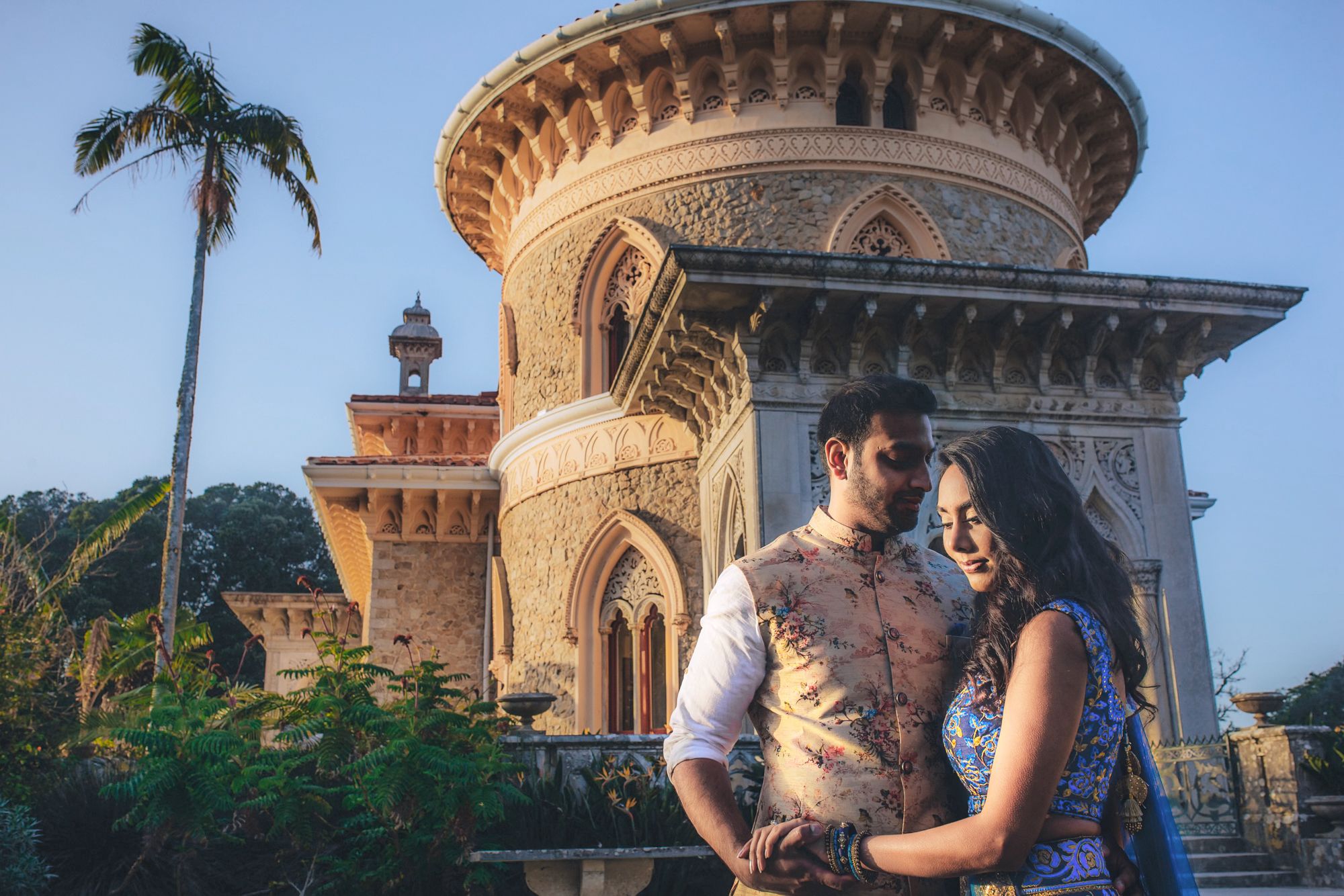 A romantic engagement photoshoot in Monserrate palace during a Destination Indian Wedding in Portugal