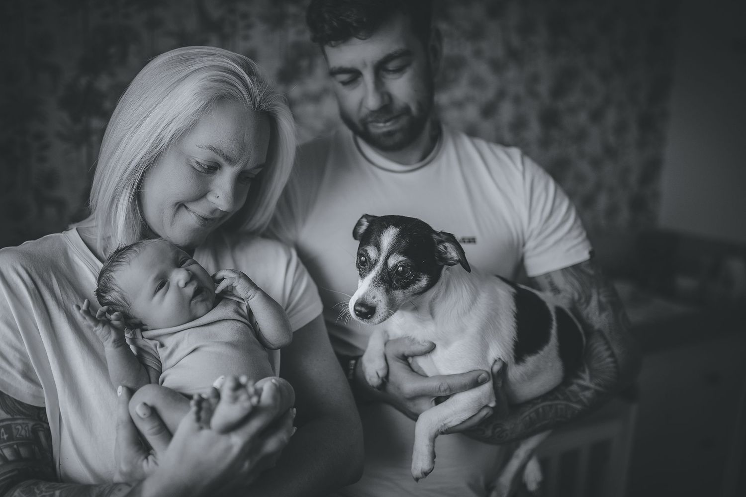 Family photoshoot featuring parents and newborn in monochrome style. Photographer. Hull. East Yorkshire. Photography