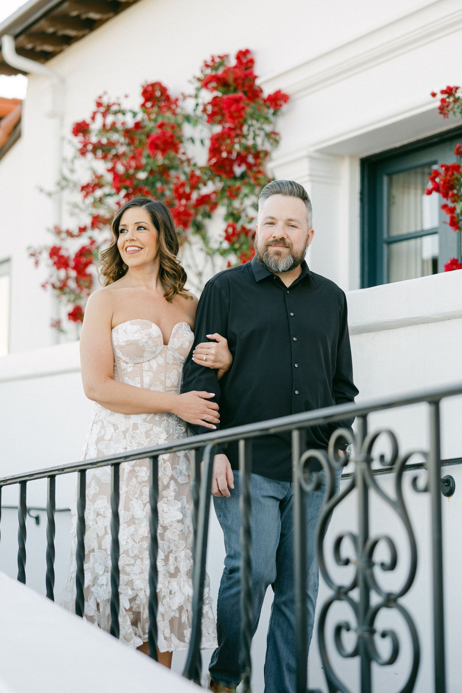 engagement photo in front of historic mansion
