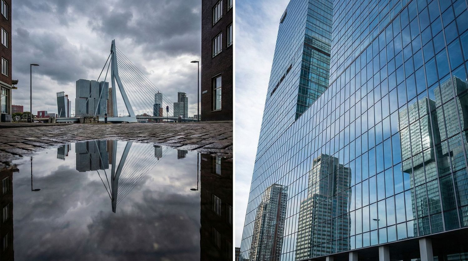 reflecties Erasmus brug en de rotterdam fotografie