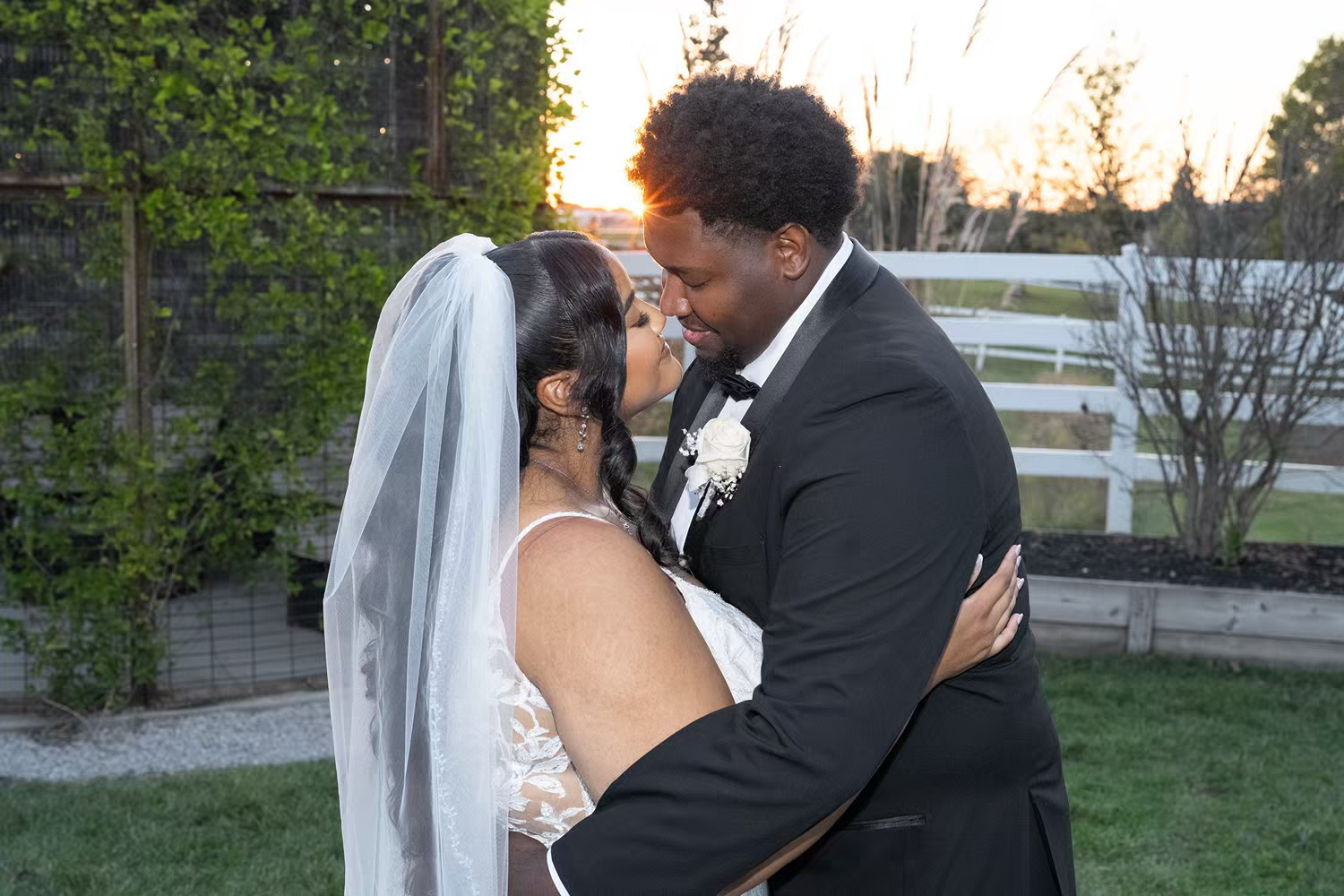 Alum Creek Farm Wedding newly wed sunset  portrait