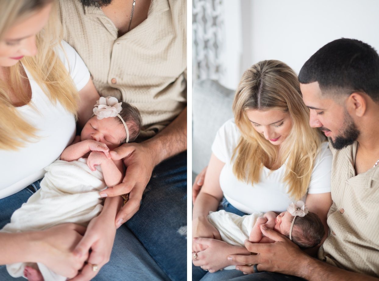 Newborn baby girl portrait session at Natural Light Studio with parents and grandparents by Bartlesville Newborn Photographer Kristi Bray