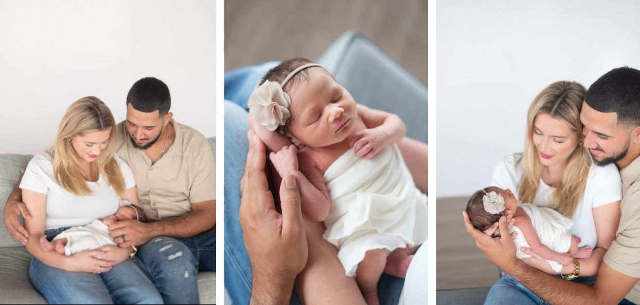 Newborn baby girl portrait session at Natural Light Studio with parents and grandparents by Bartlesville Newborn Photographer Kristi Bray