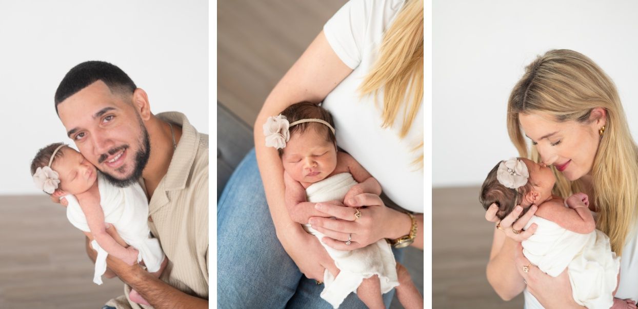 Newborn baby girl portrait session at Natural Light Studio with parents and grandparents by Bartlesville Newborn Photographer Kristi Bray