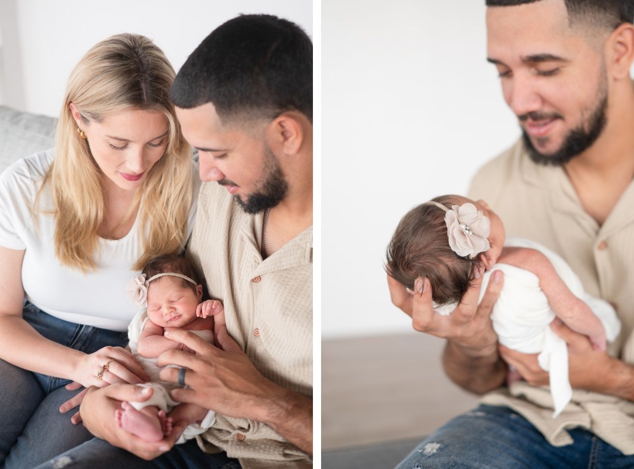 Newborn baby girl portrait session at Natural Light Studio with parents and grandparents by Bartlesville Newborn Photographer Kristi Bray