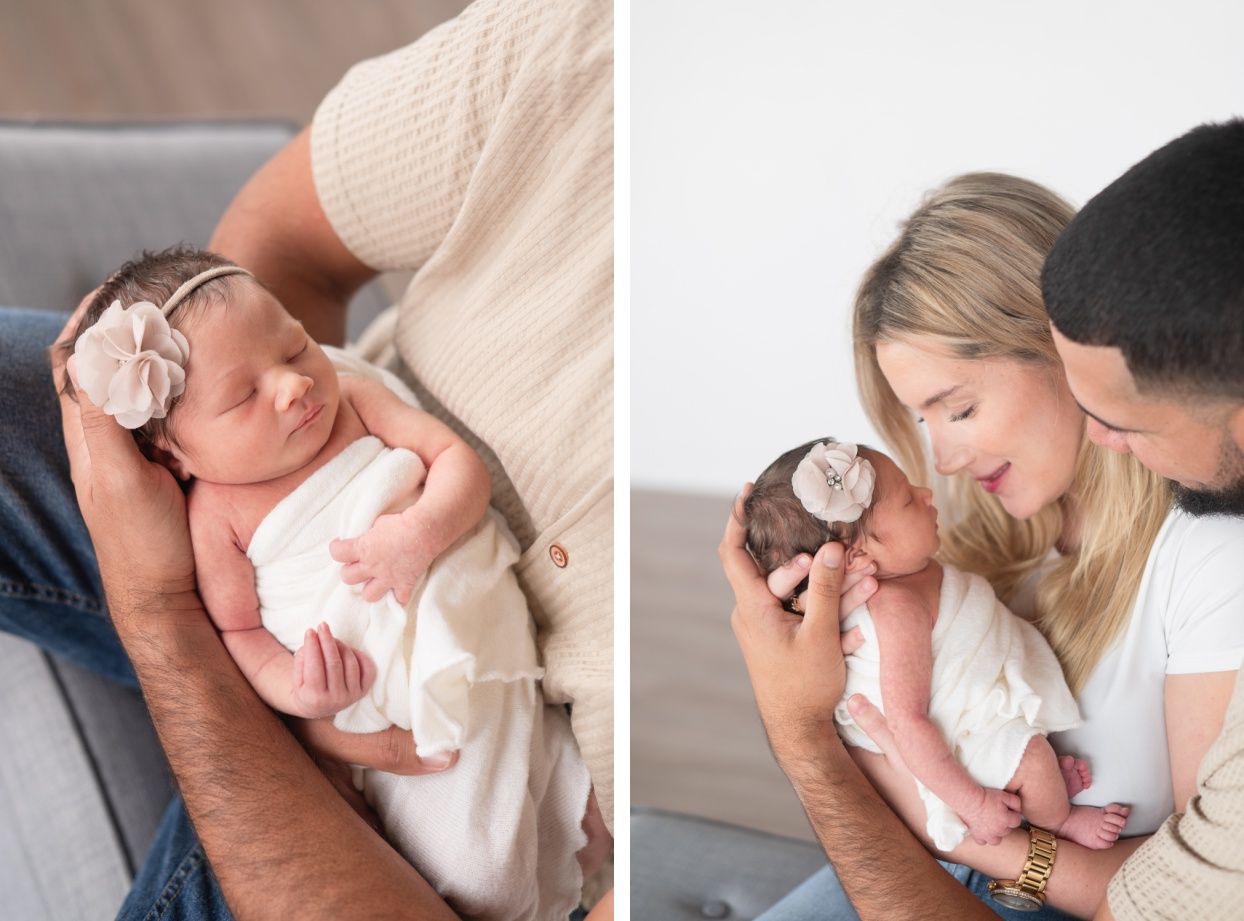 Newborn baby girl portrait session at Natural Light Studio with parents and grandparents by Bartlesville Newborn Photographer Kristi Bray