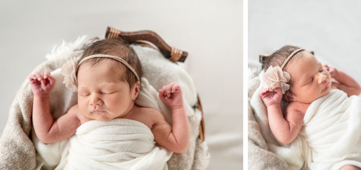 Newborn baby girl portrait session at Natural Light Studio with parents and grandparents by Bartlesville Newborn Photographer Kristi Bray